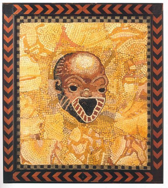 A very rare Roman Micro Mosaic Panel of a Comic Actors Mask in 18th Century Frame